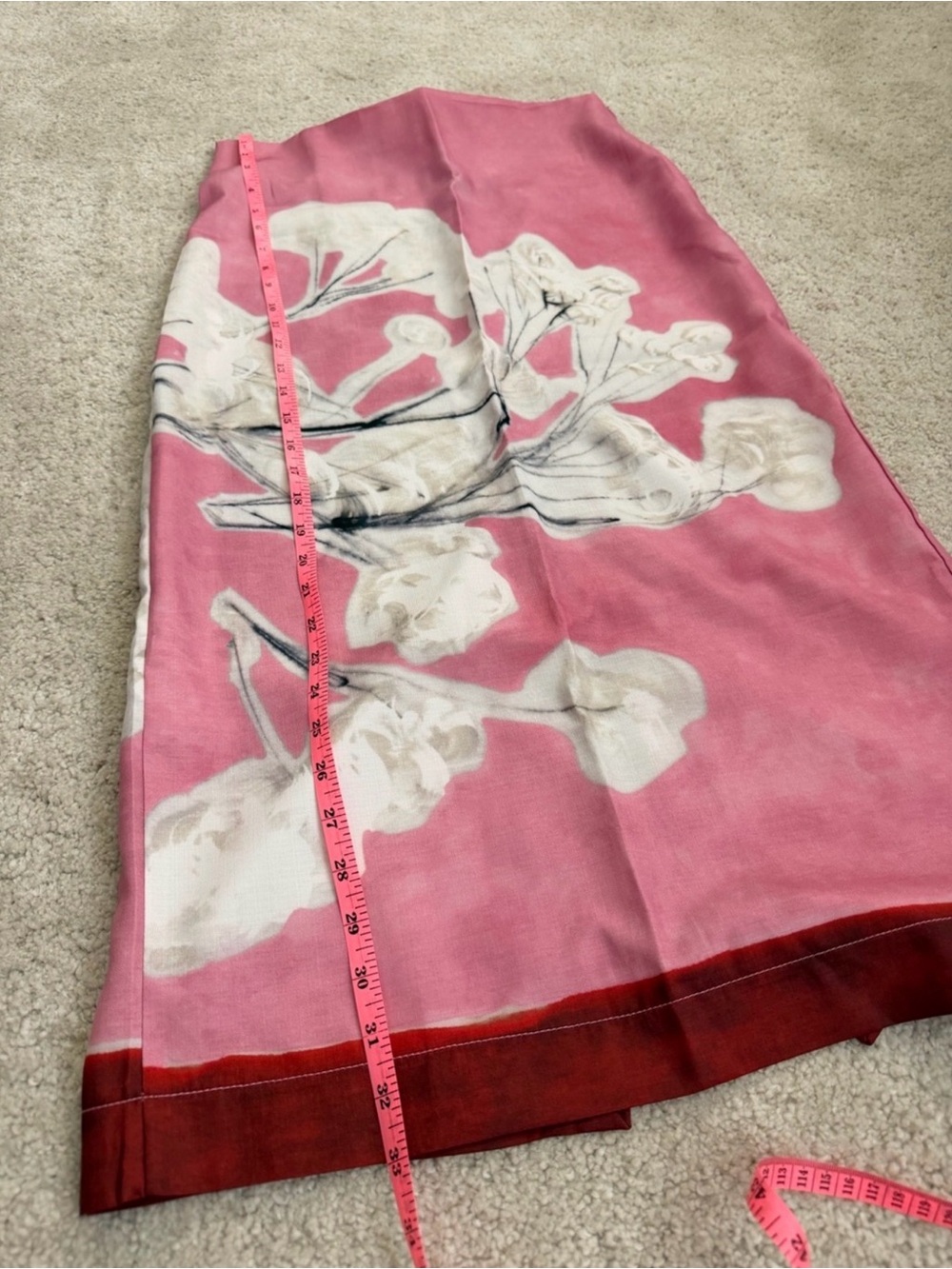 Pink Floral Midi Skirt with White Blossom Print - Picture 3 of 5